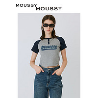 moussy 2023夏季新款正肩复古感休闲修身短袖T恤女028GSZ90-0140 140海军蓝 00020/F