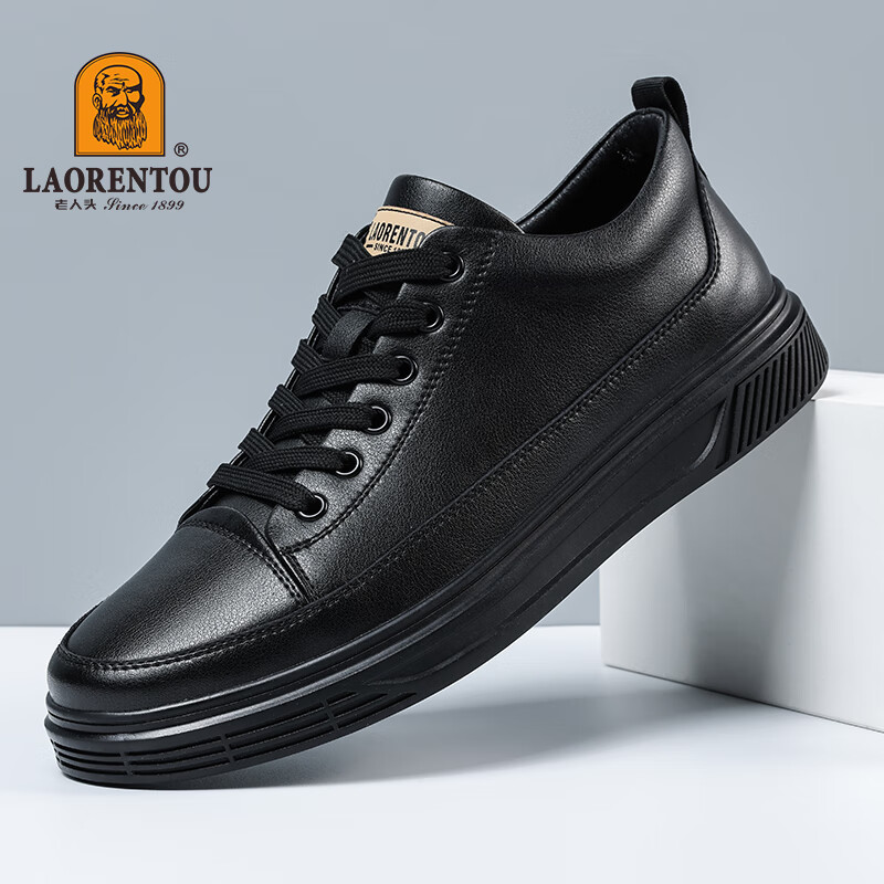 老人头（laorentou）男士皮鞋男春秋商务休闲鞋系带户外运动鞋子 3213A039 黑 42