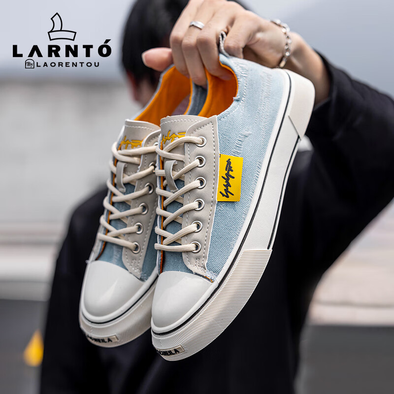 老人头（laorentou）休闲鞋男鞋春夏季帆布鞋男士老北京布鞋学生板鞋男 LA09 浅蓝 44