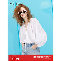 MO&Co.2023夏新品七分泡泡袖绑带薄透棉衬衫MBC2SHT019白色绿色 本白色 XS/155