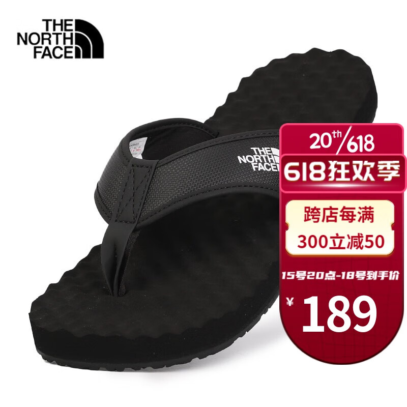 北面人字拖男鞋TheNorthFace户外运动休闲轻便沙滩鞋透气居家浴室拖鞋 KY4/黑色 43
