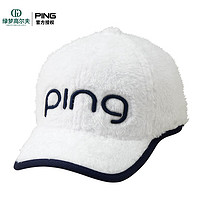 ping新款女士高尔夫球帽日系女式毛绒绒时尚洋气可调节帽子golf配件 白I22HWL2049
