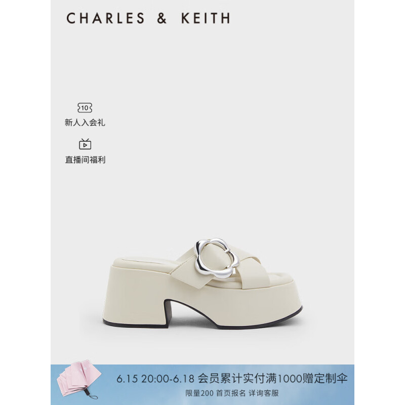 CHARLES&KEITH23夏季新品CK1-80900026厚底外穿凉拖鞋女鞋 粉白色Chalk 37