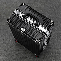 COW铝框箱拉杆行李箱大容量旅行密码箱登机皮箱子学生男女加厚C-1688 黑色 22英寸 短途 出差旅行