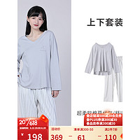 tutuanna睡衣女长袖条纹长裤春夏家居服套装 3517504707（灰色） 均码