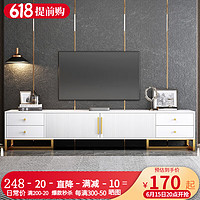 左印（zuoyin）电视柜现代轻奢小户型家用客厅茶几组合卧室电视机边柜子 暖白+大理石纹色+金架140cm