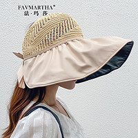 法玛莎品牌春夏空顶帽子女百搭镂空可折叠太阳帽大帽檐黑胶遮阳透气 半空顶-米色 可调节