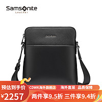 新秀丽（Samsonite）新款男士斜挎包牛皮商务单肩挎包轻便通勤包NQ3 黑色