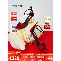 NINE WEST/玖熙时装凉鞋女夏2023新款性感优雅一字带后包高跟鞋 红色 36