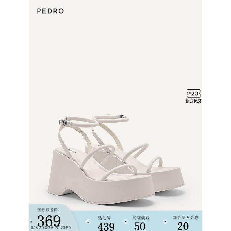 Pedro凉鞋23夏季新款女鞋时尚厚底腕带高跟凉鞋PW1-46680004 白色 35