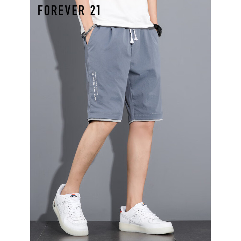 FOREVER 21短裤男2023夏季薄款宽松直筒裤子男士五分潮牌中裤 雾霾蓝 M码