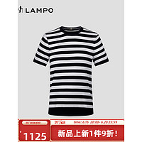 LAMPO 蓝豹 23夏款休闲T恤男士纯棉圆领抗皱易打理短袖上衣 藏蓝白条纹 46