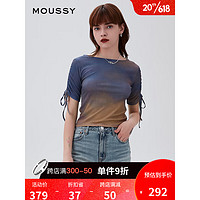moussy 2023夏季新款扎染渐变袖部抽褶系带针织短袖010GS790-0360 110蓝色 00020/F