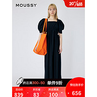 moussy 2023夏季新款泡泡袖气质长款系带露腰连衣裙010GS730-2220 020黑色 00001/S