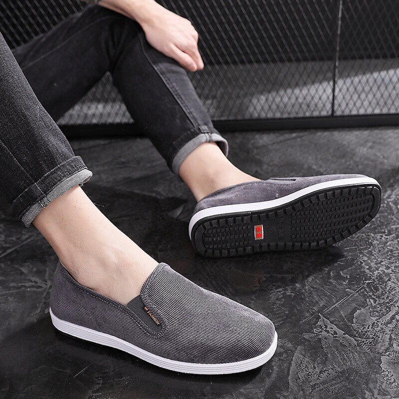 百年利永老北京布鞋男传统布鞋灯芯绒防滑布鞋中老年软底布鞋休闲鞋工作鞋 灰色 43码