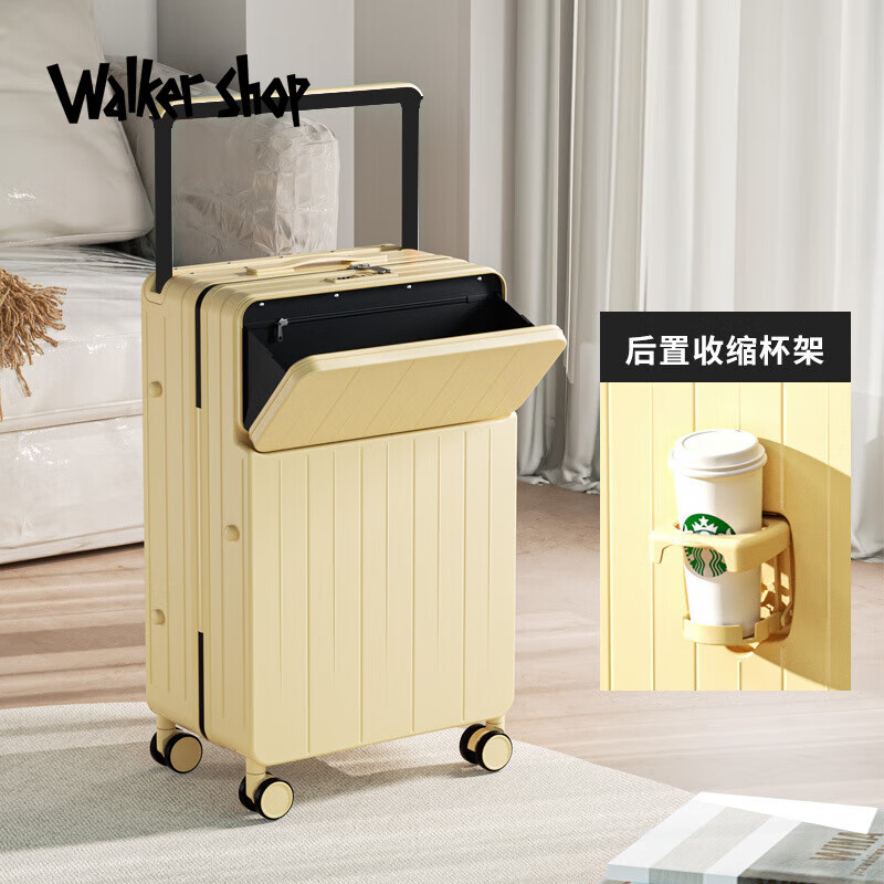 Walker Shop高级拉杆箱新款宽拉杆大容量行李箱多功能前开口可登机箱 琉璃黄 20寸
