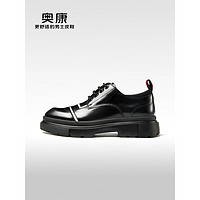 奥康（Aokang）官方男鞋 2023秋季新款头层牛皮运动皮鞋男士通勤系带单鞋子 黑色 38