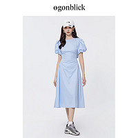 北欧时刻（gonblick）法式气质收腰连衣裙女2023年夏季新款高腰扭结镂空背设计感裙子 浅蓝 XS