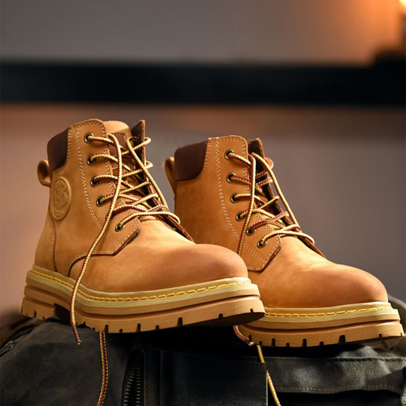 H8大黄靴马丁靴英伦风情侣款男女中帮厚底增高做旧工装鞋男士靴子 大黄靴（经典）二层牛皮 43