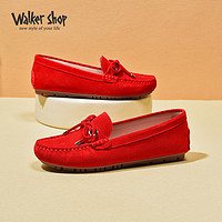 Walker Shop 奥卡索 乐福鞋女2022款休闲时尚舒适软底豆豆鞋女简约百搭气质妈妈鞋C211116红色35码