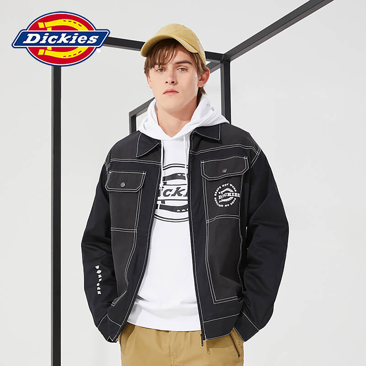 Dickies明线装饰工装外套 男士春季秋季夹克 XXL 黑色