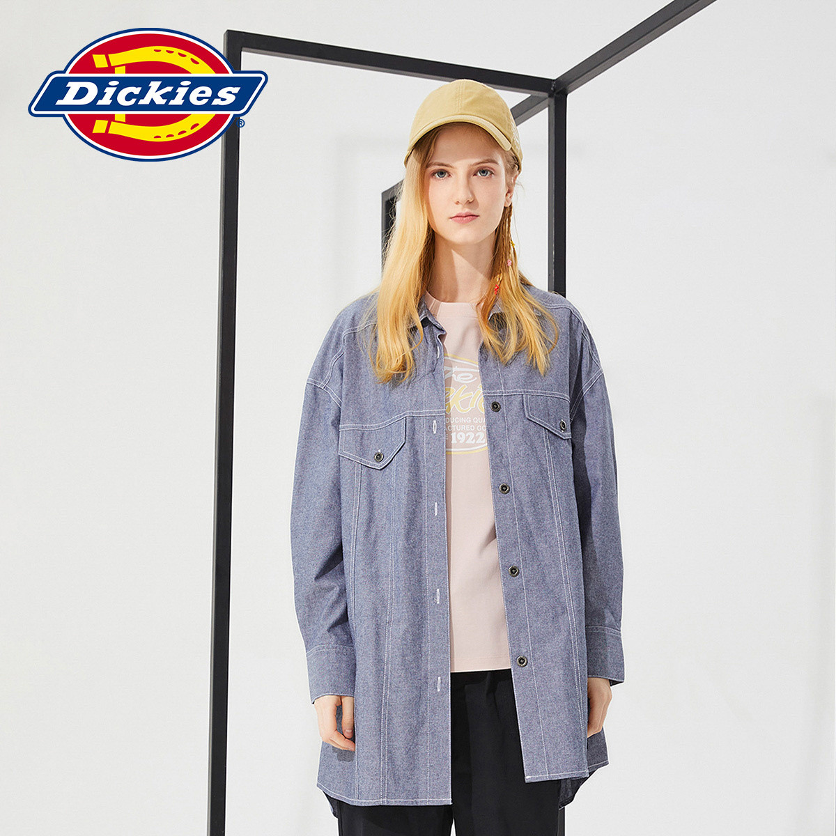 Dickies22秋季新款衬衫女休闲潮流中长外套