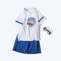 Doraemon 哆啦A梦 男女童套装2023夏季新款薄款儿童短袖t恤短裤速干运动两件套