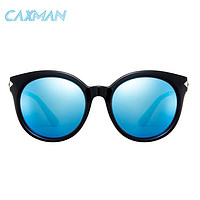 CAXMAN 卡仕曼 新款潮流墨镜女太阳眼镜时尚韩版女款太阳镜偏光驾驶镜CX3146 B02-黑色框-灰片正镀蓝REVO