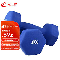 CHENG YUE 诚悦 彩色浸塑哑铃男女士家庭用健身塑型器材组合套装3kg*2蓝色CY-100