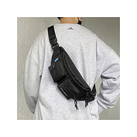 格尔顿 斜挎包男士胸包腰包运动休闲单肩包潮流手机小背包 黑色
