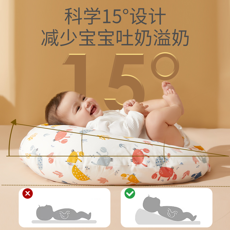 蒂乐婴儿防吐奶斜坡垫防溢奶呛奶斜坡枕新生儿躺靠垫喂奶神器枕头 A类品质 针织纯棉-虎虎（可拆洗）