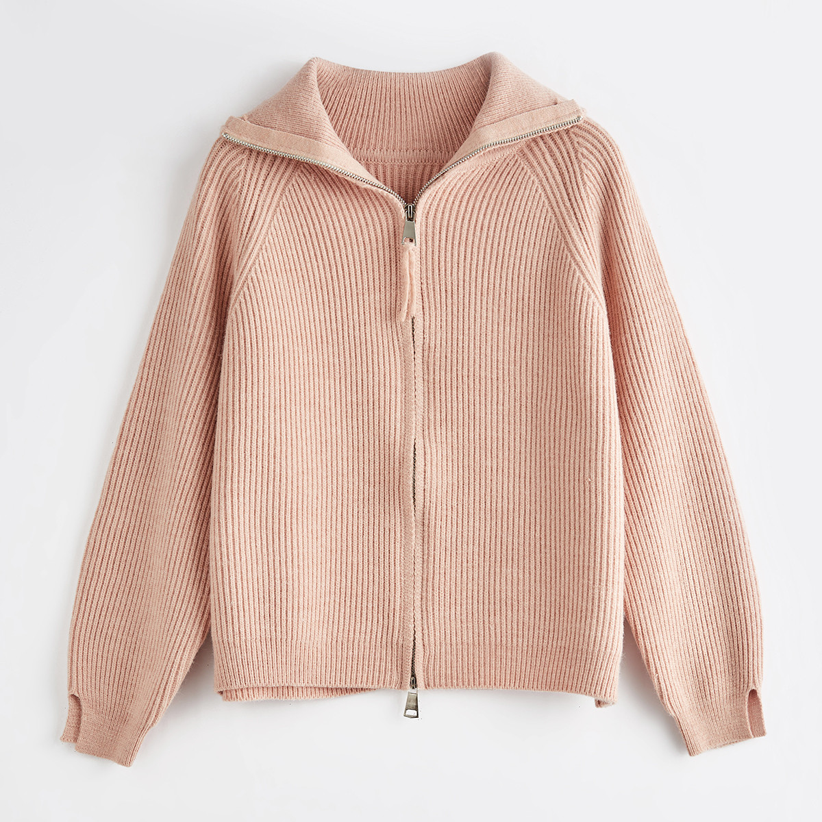 气质翻领针织衫女2022秋冬新款时尚百搭拉链毛衣纯色针织开衫