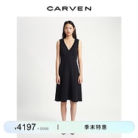 CARVEN 卡纷 女装23春夏新品黑色法式真丝无袖连衣裙