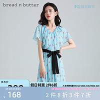 bread n butter 面包黄油 小个子荷叶边碎花连衣裙松紧绑带蝴蝶结装饰裙子