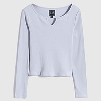 Gap女装纯棉短款修身长袖T恤790143 春季新款纯色内搭打底衫 XL 浅蓝色