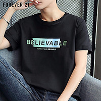 FOREVER 21 短袖t恤男夏季时尚半袖圆领男士宽松休闲印花上衣 黑色 08款 L码