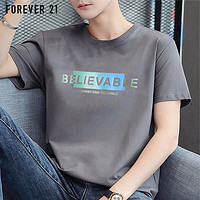 FOREVER 21 短袖t恤男夏季时尚半袖圆领男士宽松休闲印花上衣 深灰08款 XL码