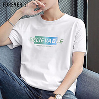 FOREVER 21 短袖t恤男夏季时尚半袖圆领男士宽松休闲印花上衣 白色08款 3XL码