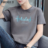 FOREVER 21 短袖t恤男夏季时尚半袖圆领男士宽松休闲印花上衣 深灰09款 2XL码