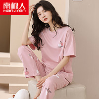 南极人 睡衣女夏款纯棉短袖长裤薄款卡通夏季可外穿全棉家居服套装