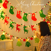 爱新奇 圣诞节装饰用品LED满天星灯串挂饰毛毡布麋鹿圣诞树装扮拉花吊饰
