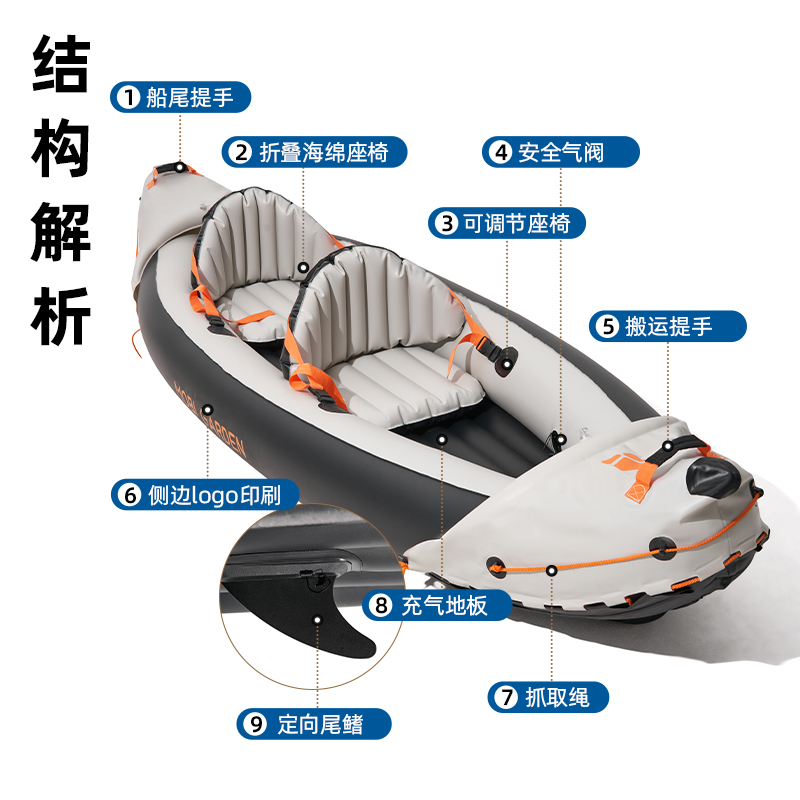 牧高笛 皮划艇橡皮艇户外露营双人休闲加厚充气船钓鱼船耐磨