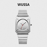 WUSSA 舞时 手表石英表男款简约百搭小方块手表学生防水情侣腕表七夕礼物 小银砖