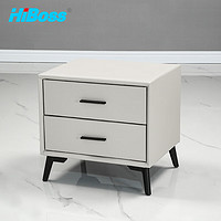 HiBoss 床头柜科技布储物柜简约床边柜卧室家具柜带两抽淡灰色