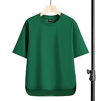 SOAH2023新款男士纯色舒适透气宽松短袖简约t恤男重磅菠萝格新款短袖 绿色 2XL（160-175斤）