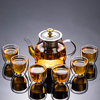 瓷牌茗茶具 玻璃茶具套装家用功夫茶杯透明简约客厅办公室高温茶壶泡茶壶杯子