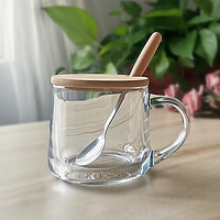 CEROUKY 荣旗瓷业 简约透明玻璃杯牛奶早餐杯子奶茶儿童燕麦泡茶水杯 380ml透明款（带盖勺）