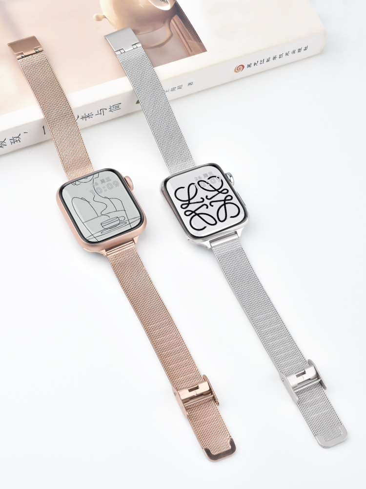 KEZTNG 适用苹果手表表带applewatch9表带iwatch8/7/6手表带SE新款小蛮腰5/4金属卡扣腕带49/45mm男女商务米兰替换带