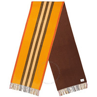 BURBERRY 博柏利 橙色 Icon Stripe 雙面羊絨圍巾
