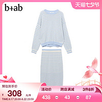 b+ab 女装针织两件套时尚落肩条纹镂空编织S0362I